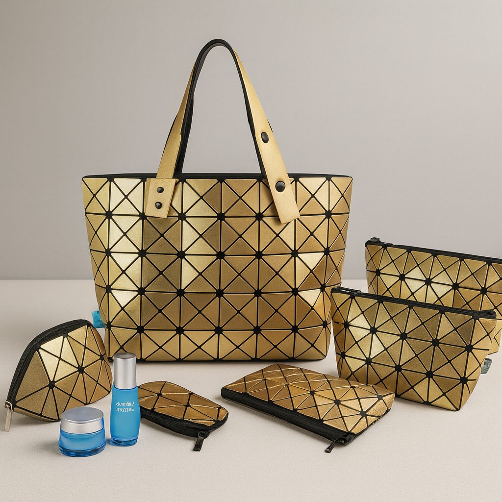 Neceseres geométricos metalizados ideales para acciones promocionales de belleza