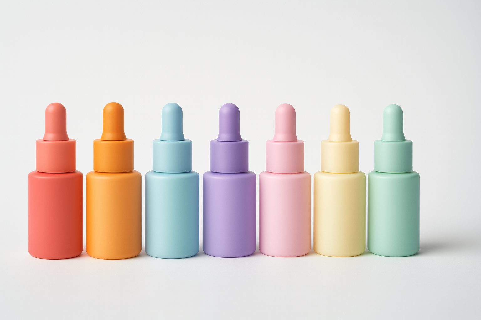 envases cosméticos dropper en colores pastel para fórmulas líquidas sostenibles