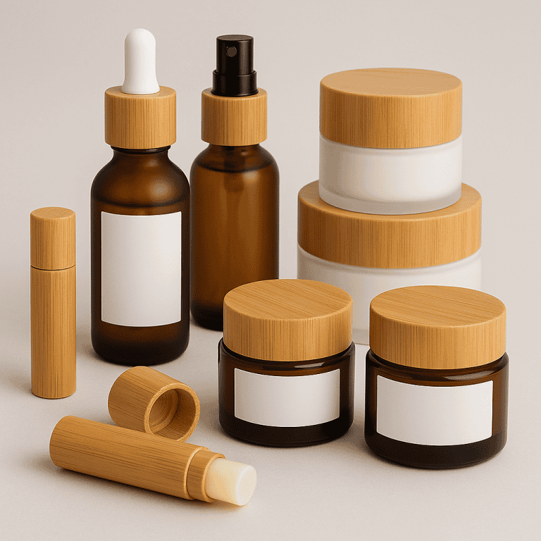 envases cosméticos vidrio tapa bambú sostenibles para marcas naturales premium