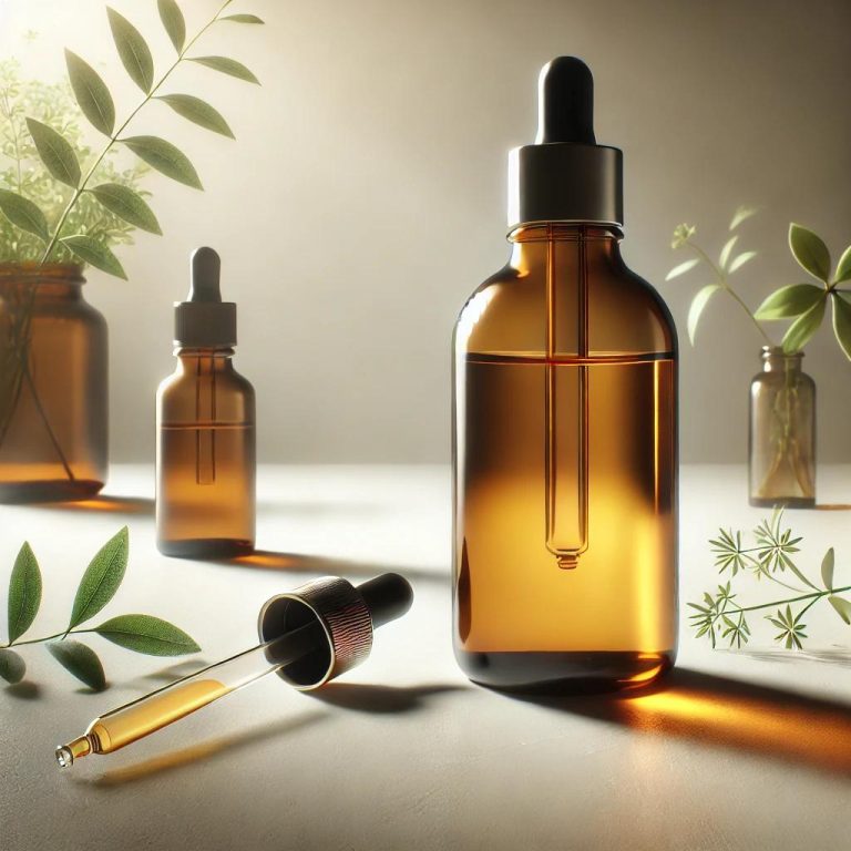 Envase de vidrio topacio con gotero cuentagotas para sérums y aceites cosméticos premium