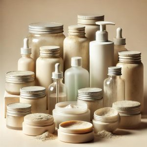 Envases cosméticos en mal estado representando riesgos de uso, como irritaciones y contaminación, destacando la importancia de su mantenimiento y caducidad.