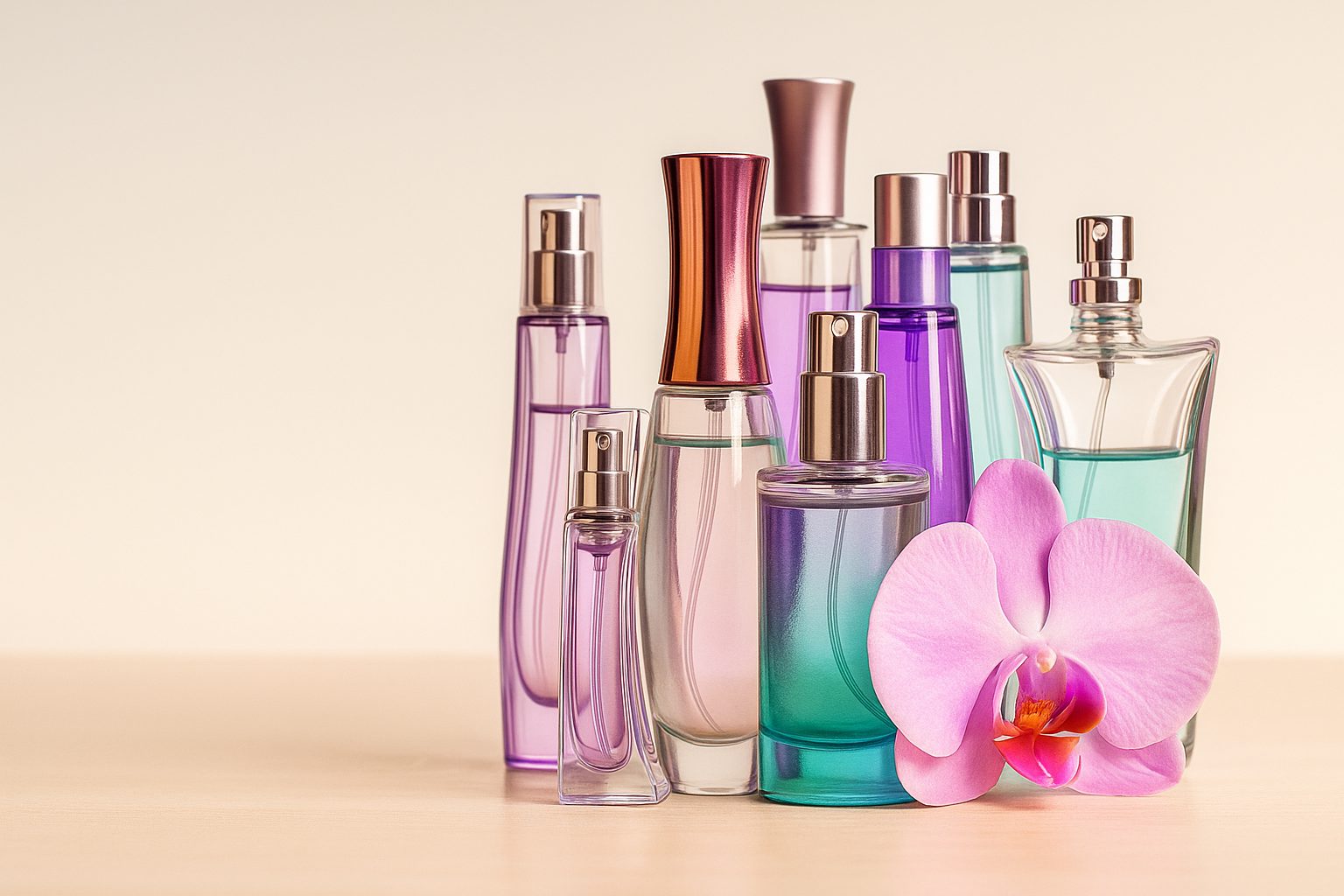 envases cosméticos modernos en vidrio y plástico sobre fondo neutro elegante