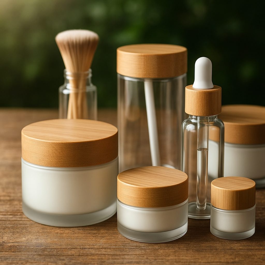 Envases cosméticos y de perfumes modernos con diseño sostenible y elegante