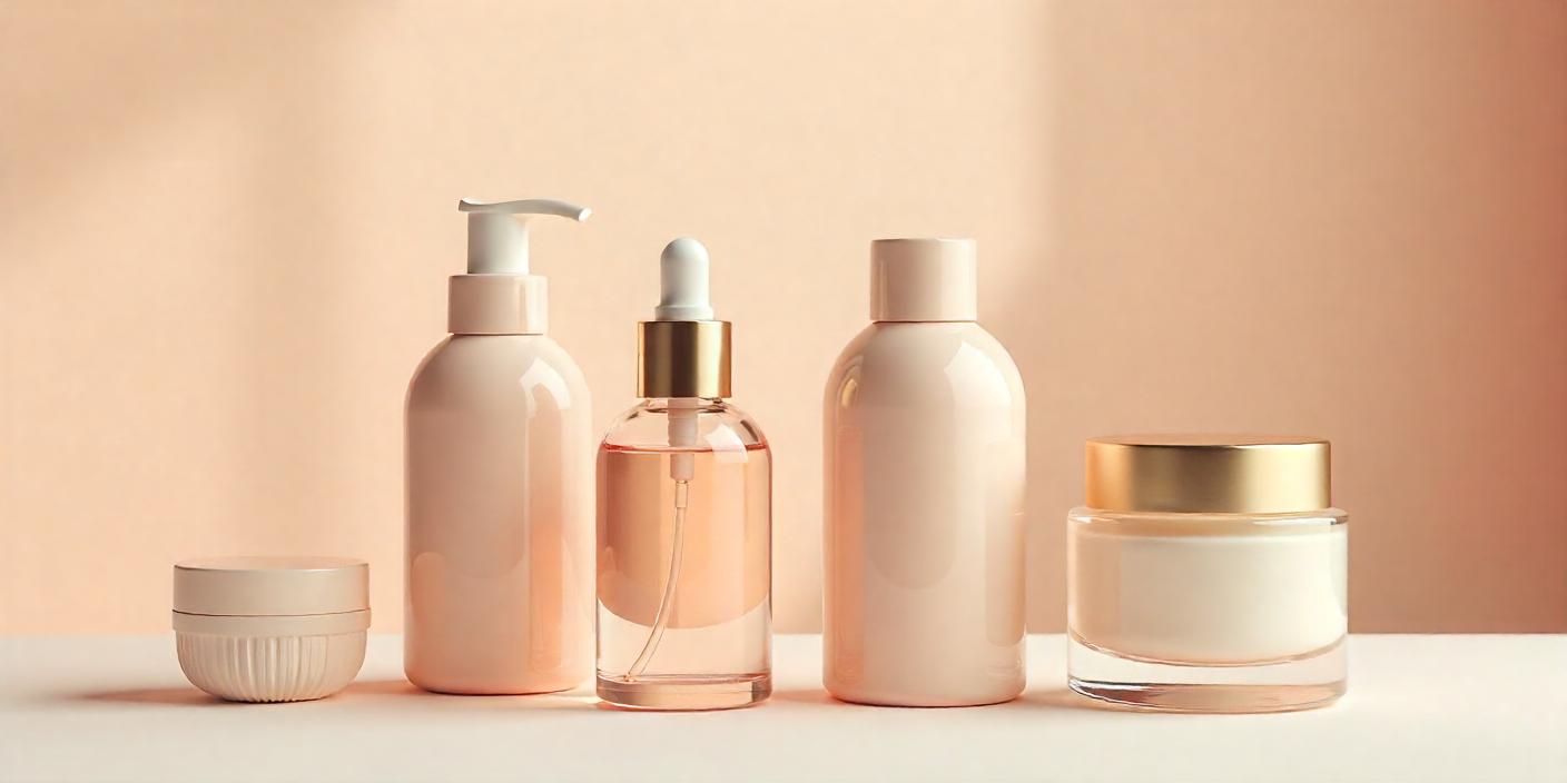 conjunto de envases para cosméticos pastel y dorado