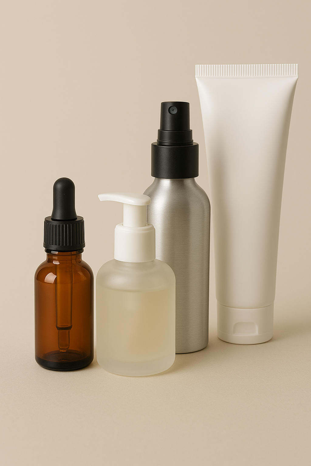 Envases cosméticos de vidrio, aluminio y PET reciclado; frascos opacos y airless para cremas y geles