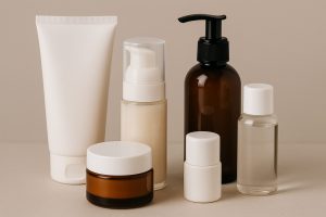 Fotografía de seis envases cosméticos diferentes (airless, bomba lotion, cuentagotas, stick, tubo y spray)