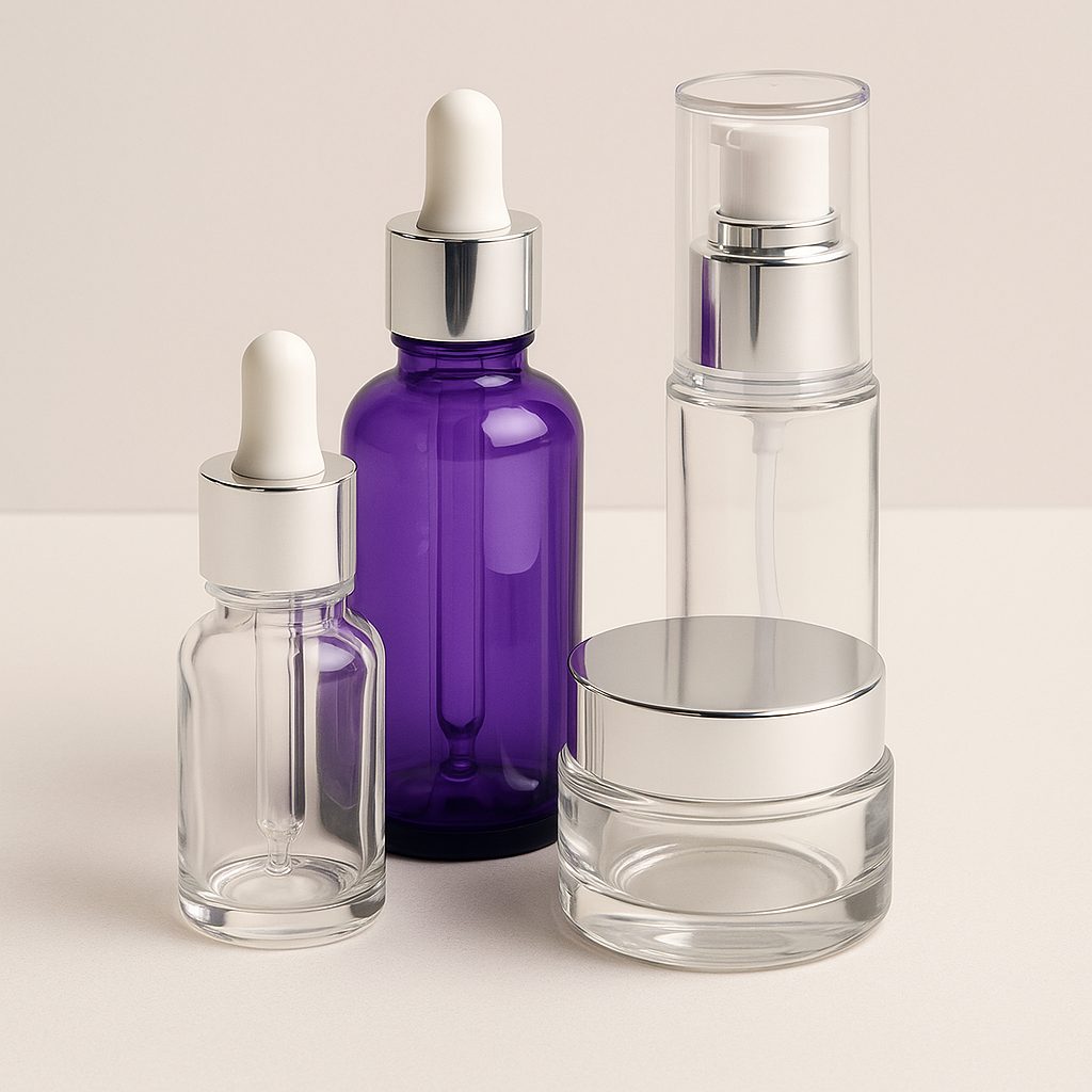 Envases de vidrio para cosmética con cuentagotas y tarros premium