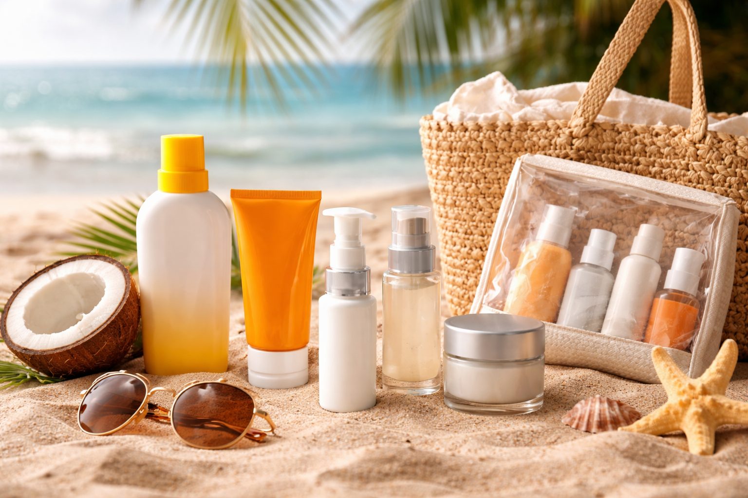 Envases cosméticos para campaña de verano con formatos travel y productos solares