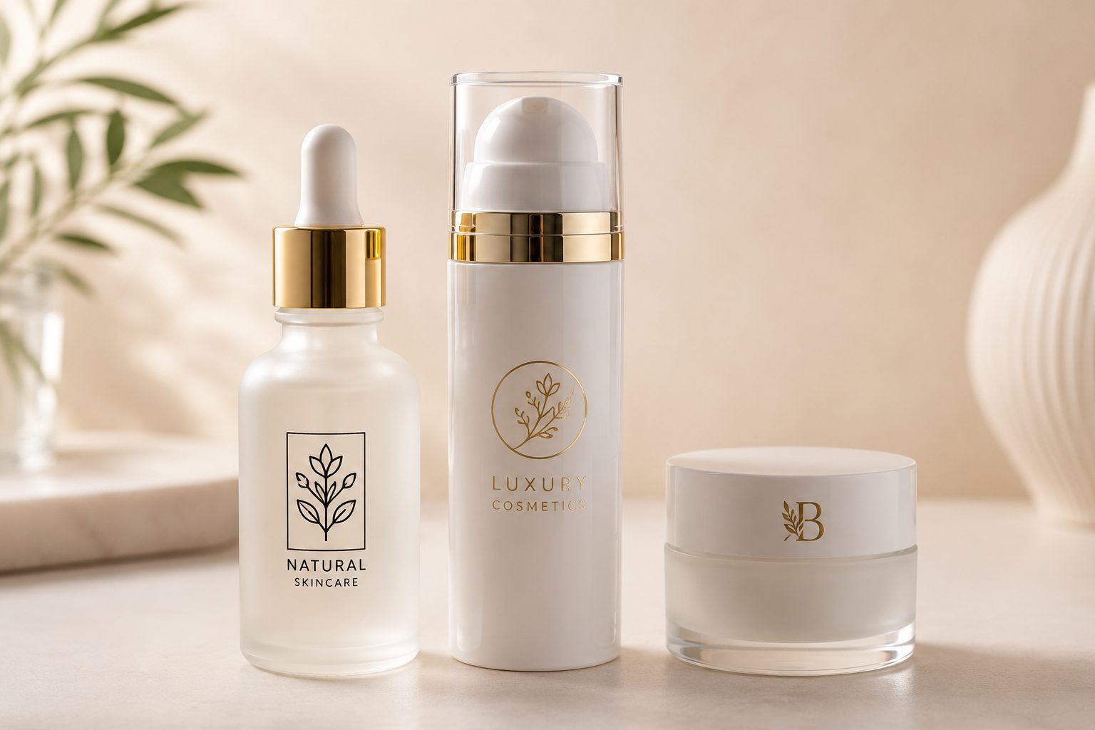 Envases cosméticos personalizados con serigrafía y hot stamping en fotografía de producto premium.