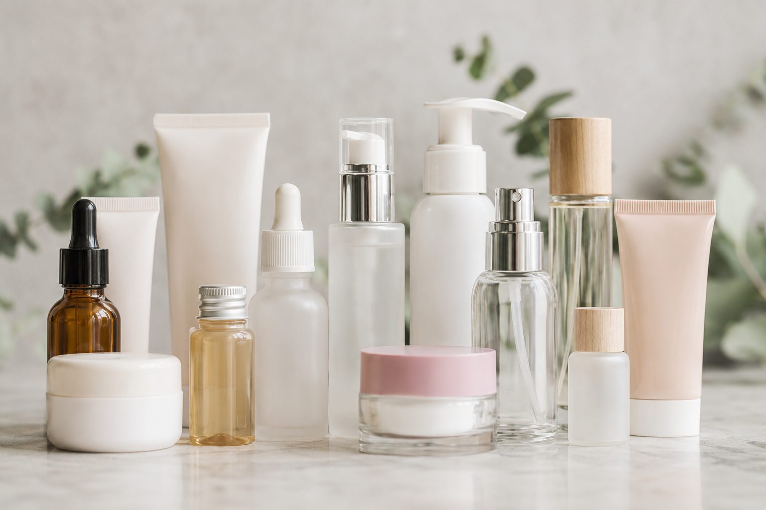 Envases cosméticos de alta calidad con diferentes materiales, acabados y sistemas de dispensación para productos de cuidado personal.